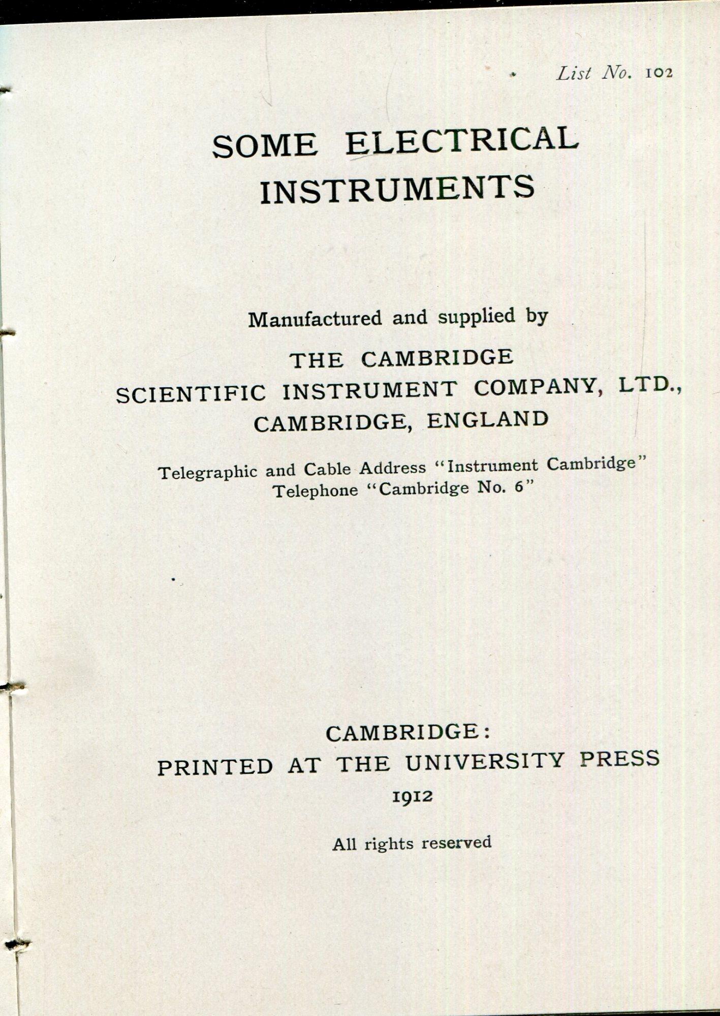 Some electrical instruments : list no. 102