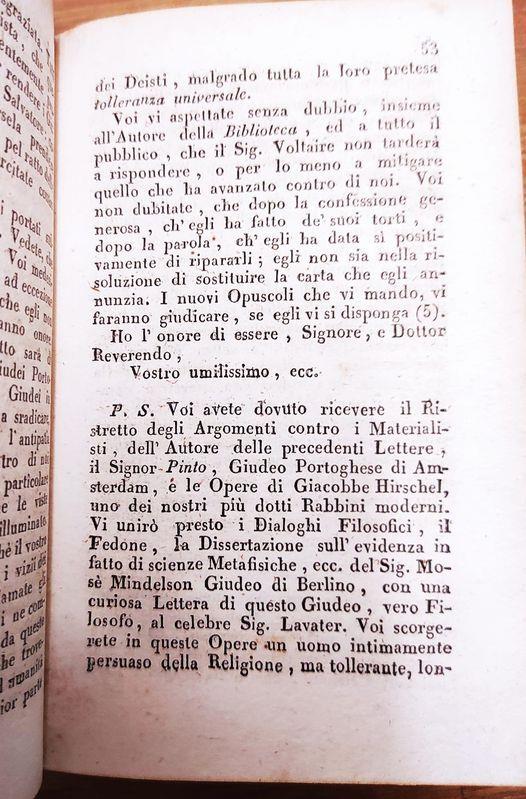 Confutazione degli errori del signor di Voltaire in fatto di religione ossiano Lettere di alcuni ebrei portoghesi, tedeschi, e polacchi, al signor di Voltaire con un Breve commentario estratto da uno piu ampio ad uso di quelli che leggono le di lui o