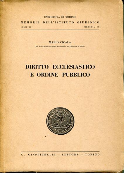Diritto ecclesiastico e ordine pubblico - Mario Cicala - copertina