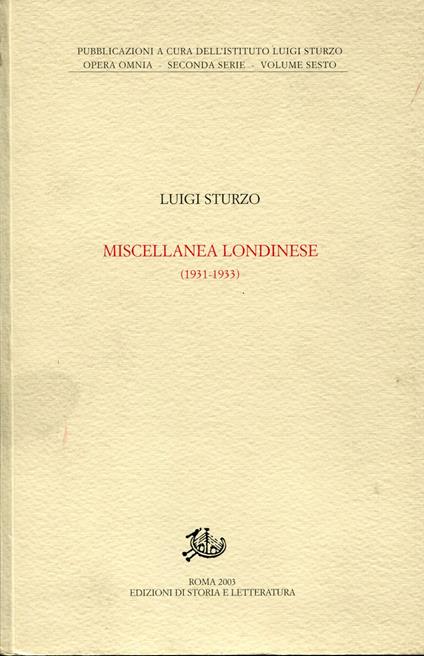 Miscellanea londinese (1931-1933) - Luigi Sturzo - copertina