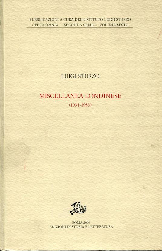 Miscellanea londinese (1931-1933) - Luigi Sturzo - copertina