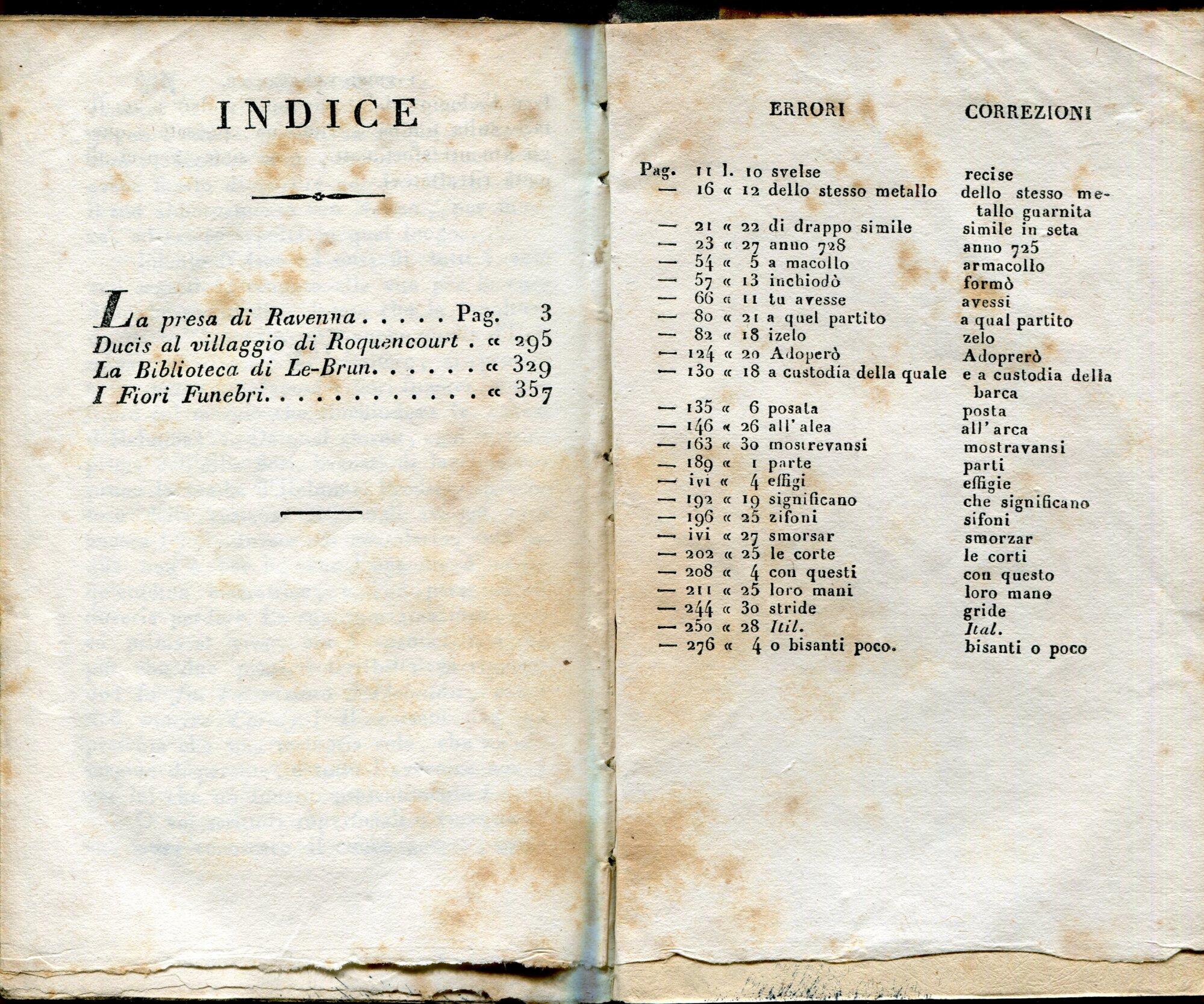 francesi in Italia (romanzo storico), la donna autrice, racconto morale di madama Di Genlis, Cola di Rienzo, La biblioteca di Le-Brun, I fiori funebri o la melanconia e l'immaginazione di M. di Genlis