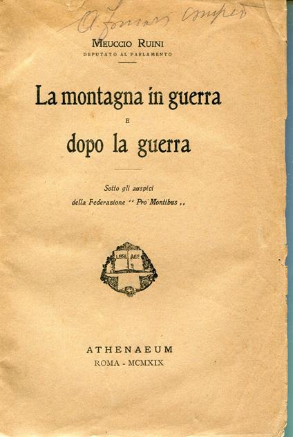 La montagna in guerra e dopo la guerra - Meuccio Ruini - copertina