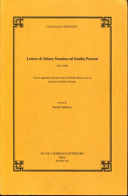 Lettere di Sidney Sonnino ad Emilia Peruzzi, 1872-1878 - copertina