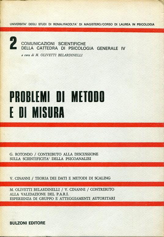 Problemi di metodo e di misura - Comunicazioni scientifiche della cattedra di psicologia generale 4 , 2 - copertina