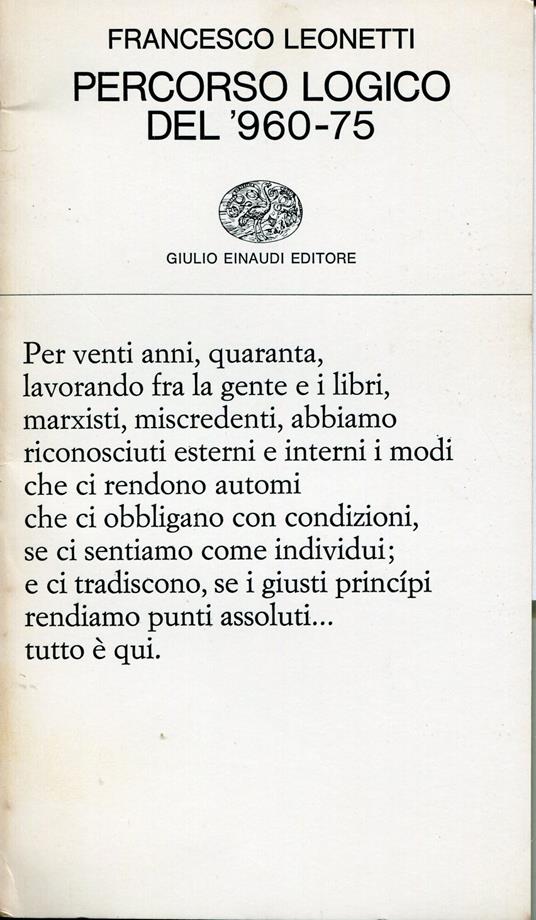 Percorso logico del '960-75 : poema - Francesco Leonetti - copertina