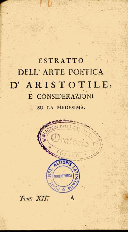 Estratto dell'arte poetica d'Aristotile e considerazioni sulla medesima - Pietro Metastasio - copertina