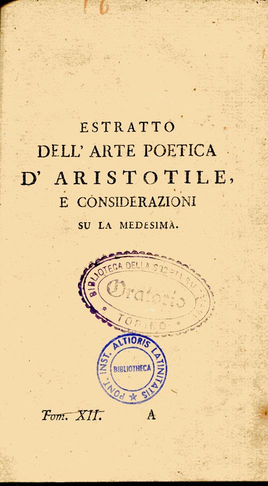 Estratto dell'arte poetica d'Aristotile e considerazioni sulla medesima - Pietro Metastasio - copertina