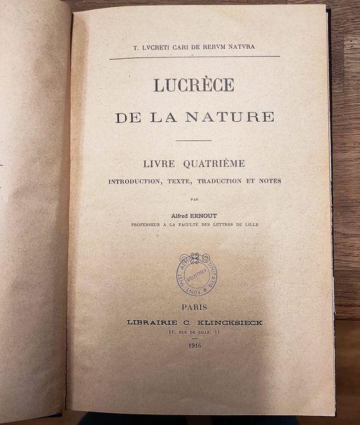 De la nature : livre quatrieme, introduction, texte, traduction et notes par Alfred Ernout