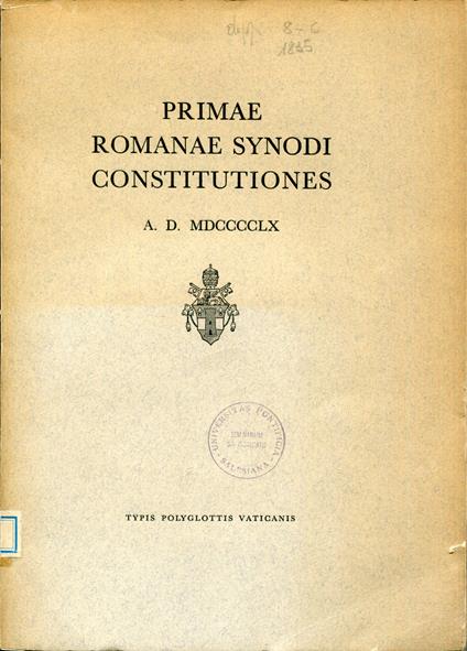 Primae Romanae synodi constitutiones a.D. 1960 - copertina