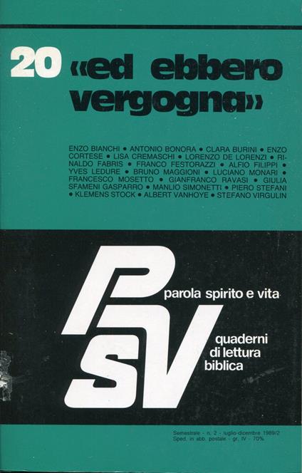 Parola spirito e vita. Quaderni di lettura biblica. Volume 20: ed ebbero vergogna - copertina