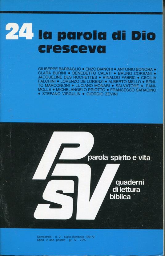 Parola spirito e vita. Quaderni di lettura biblica. Volume 24: la parola di Dio cresceva - copertina