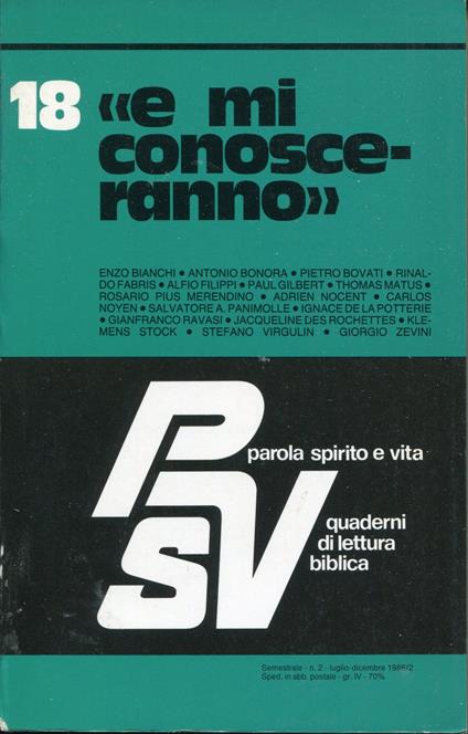Parola spirito e vita. Quaderni di lettura biblica. Volume 18: e mi conosceranno - copertina