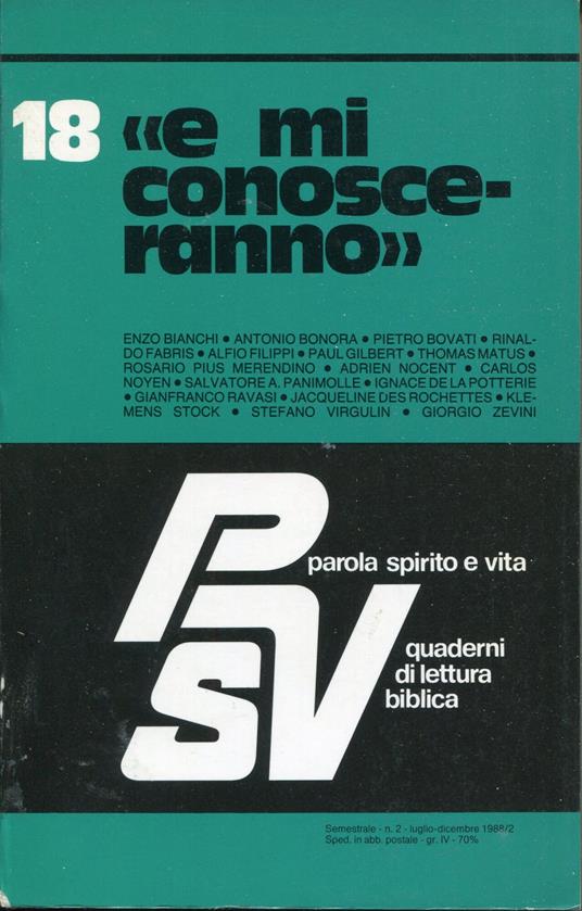 Parola spirito e vita. Quaderni di lettura biblica. Volume 18: e mi conosceranno - copertina