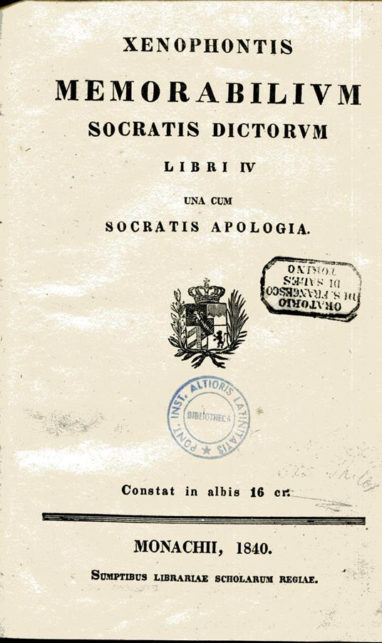 Xenophontis Memorabilum Socratis Dictorum una cum Socratis Apologia - Senofonte - copertina