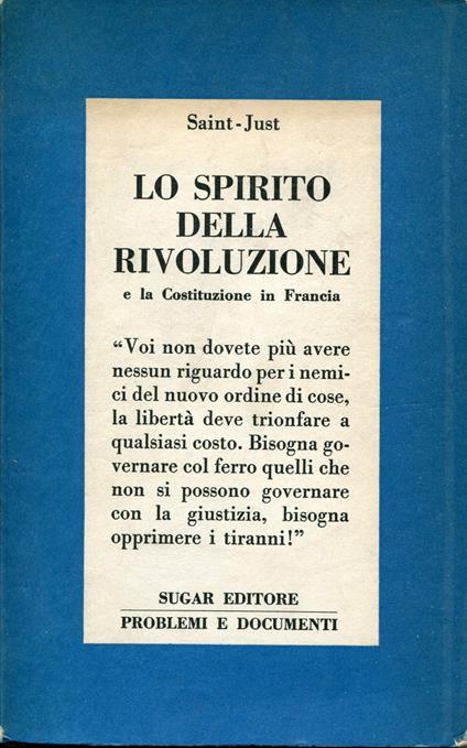 Lo spirito della Rivoluzione e la Costituzione in Francia - Saint-Just - copertina