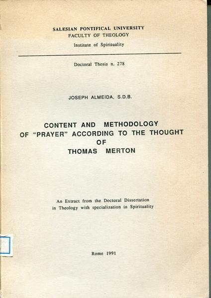 Content and methodology of prayer according to the thought of Thomas Merton - copertina