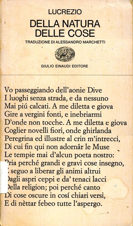 Della natura delle cose - Tito Lucrezio Caro - copertina