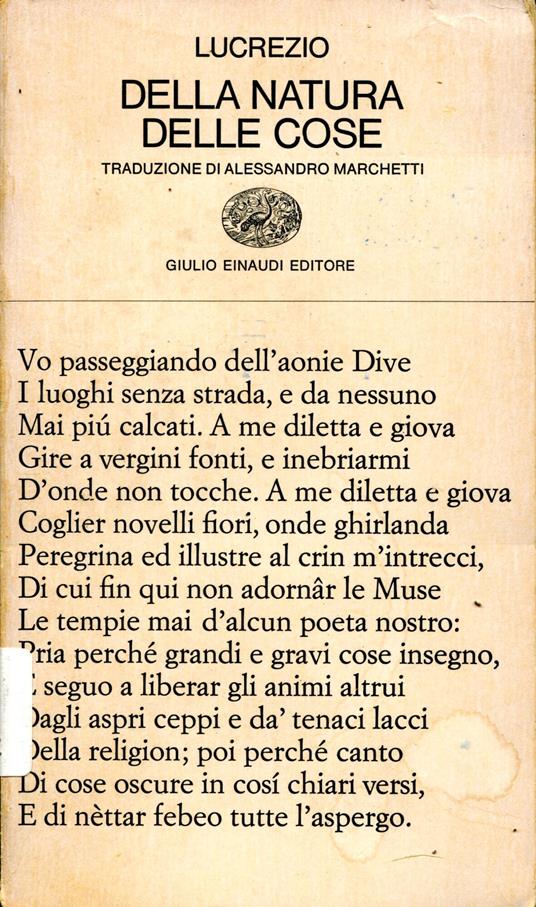 Della natura delle cose - Tito Lucrezio Caro - copertina