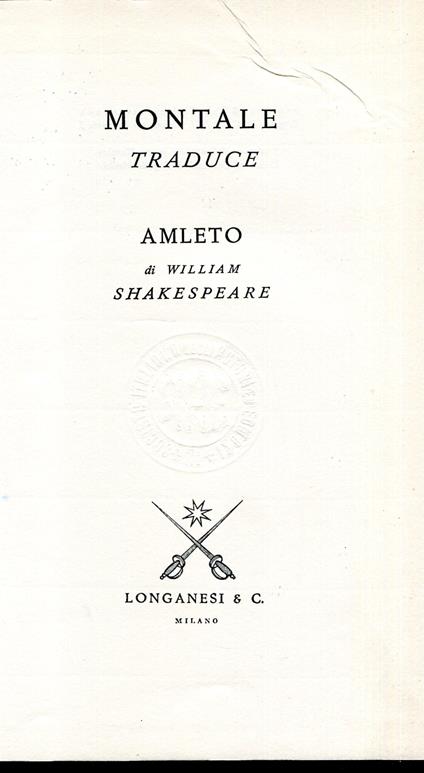 Montale traduce Amleto - William Shakespeare - copertina