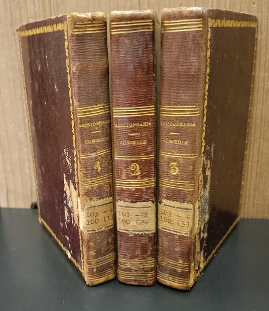 Aristophanis Comoediae. Ad optimorum librorum fidem accurate editae ... Tomus 1, Plutus, Nubes, Ranae. Tomus 2, Aves, Equites, Pax, Lysistrata. Tomus 3, Acharnenses, Vespae, Thesmophoriazusae, Ecclesiazusae - Aristofane - copertina