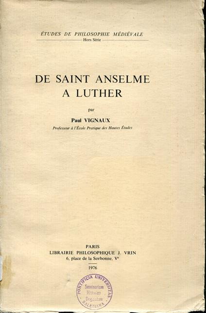 De saint Anselme à Luther - Paul Vignaux - copertina