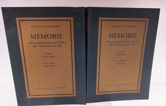 Memorie dell'occupazione francese in Roma dal 1798 alla fine del 1802. 2 volumi - copertina