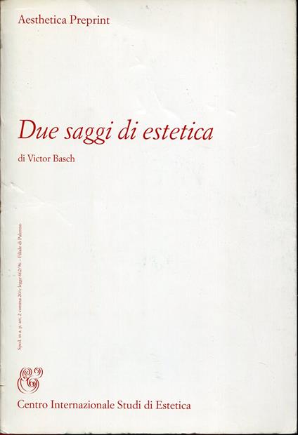 Due saggi di estetica - copertina
