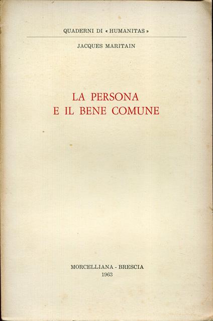 La persona e il bene comune - copertina