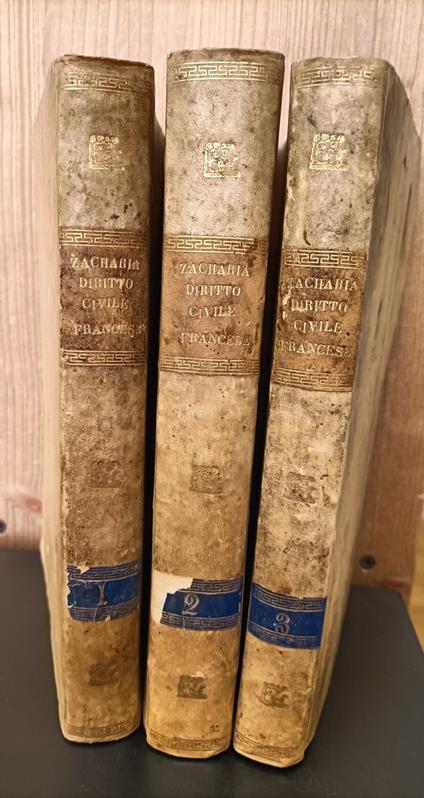 Corso di diritto civile francese. Tradotto dal tedesco su la quinta edizione riveduto ed aumentato col permesso dell'autore da' signori Aubry e Rau. Prima ed. napolitana per cura di Camillo Attanasio e Baldassarre del Core. Volumi 1-3 - copertina
