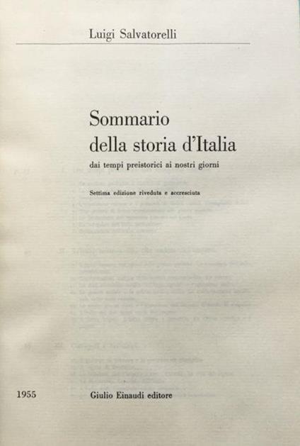 Sommario della storia d'Italia dai tempi preistorici ai giorni nostri - Luigi Salvatorelli - copertina