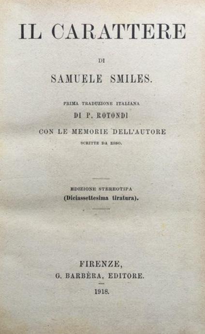 Il carattere - Samuel Smiles - copertina