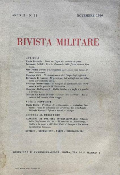Rivista Militare Anno II n. 11 novembre 1946 - copertina