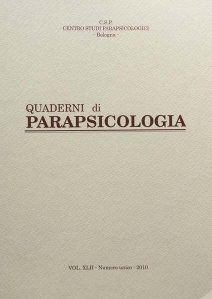 Quaderni di Parapsicologia vol. XLII 2010 numero unico - copertina