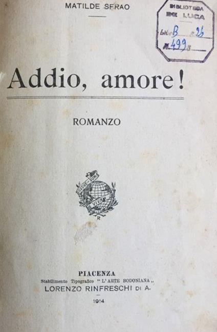Addio, amore! - Matilde Serao - copertina