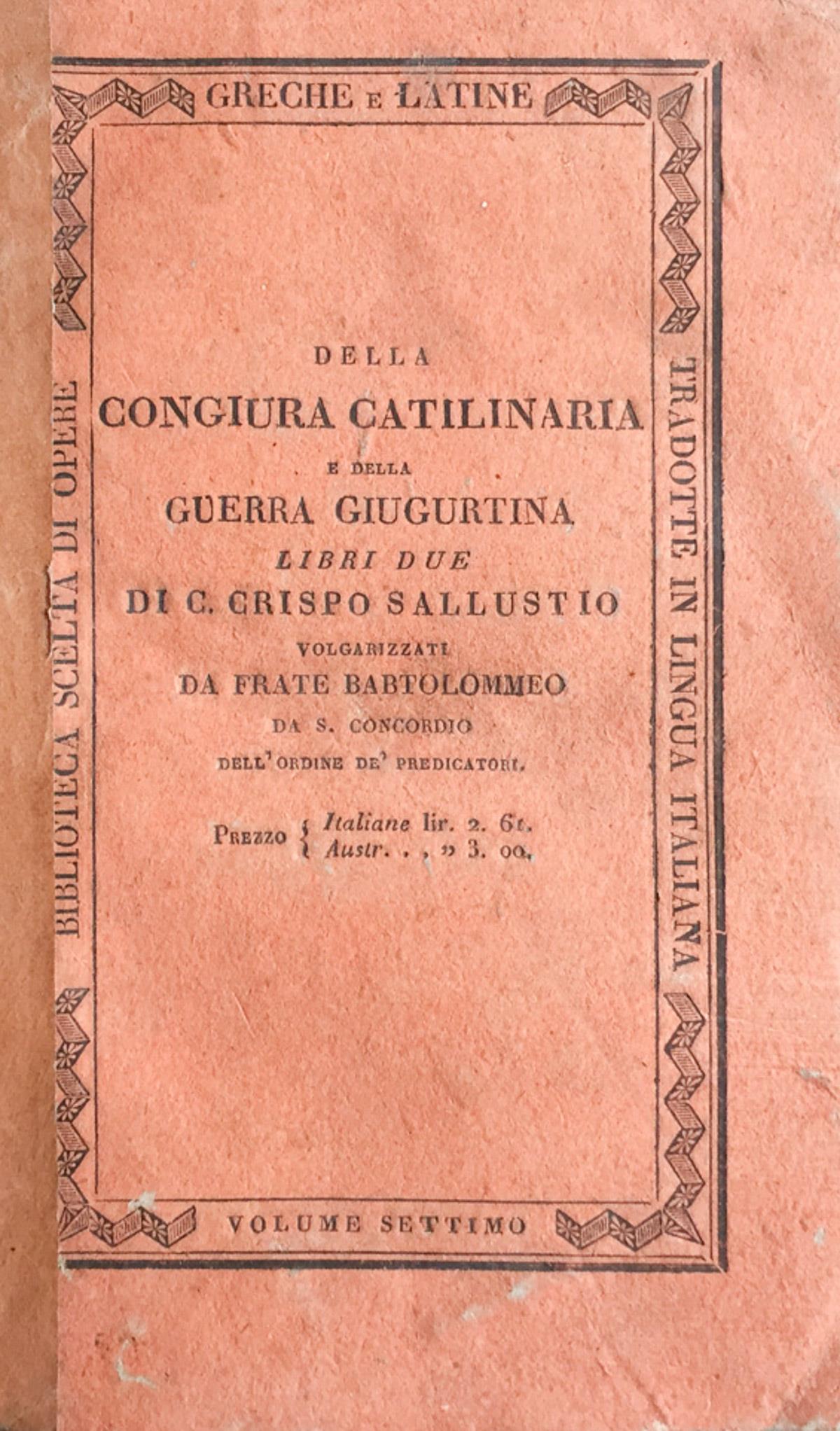 Della congiura catilinaria e della guerra giugurtina