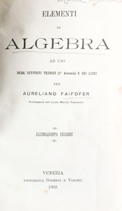 Elementi di Algebra - Aureliano Faifofer - copertina