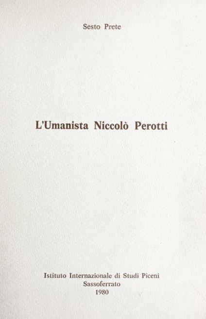 L' umanista Nicol - Sesto Prete - copertina