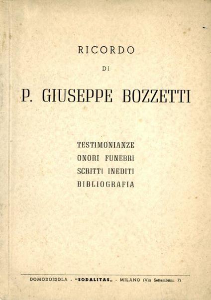 Ricordo di P. Giuseppe Bozzetti - Giovanni Pusineri - copertina
