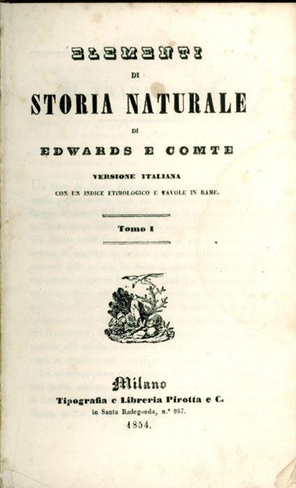 Elementi di storia naturale. Tomo I - A. Edwards - copertina