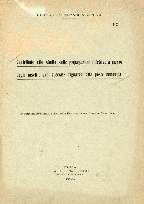 Contributo allo studio sulle propagazioni infettive degli insetti con speciale riguardo alla peste bubonica - copertina