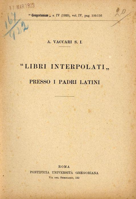 Libri interpolati presso i padri latini - A. Vaccari - copertina