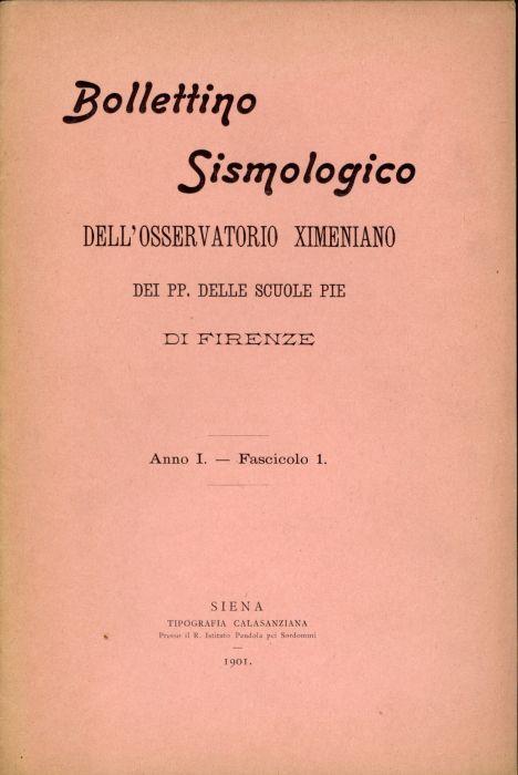 Bollettino sismologico dell'osservatorio Ximeniano dei PP. Delle Scuole Pie 1901 - copertina