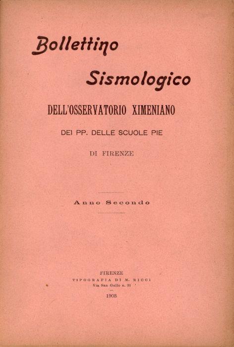 Bollettino sismologico dell'osservatorio Ximeniano dei PP. Delle Scuole Pie 1903 - copertina