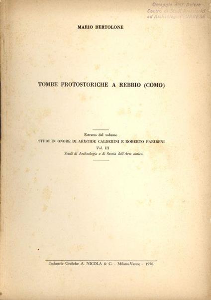 Tombe protostoriche a Rebbio (Como) - Mario Bertolone - copertina