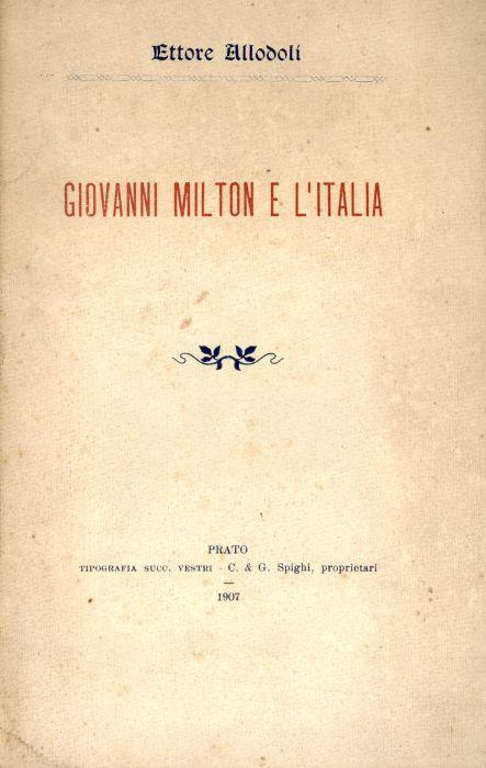 Giovanni Milton e l'Italia - Ettore Allodoli - copertina