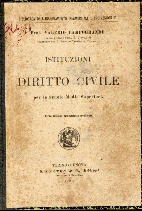 Istituzioni di diritto civile per le Scuole medie Superiori - copertina