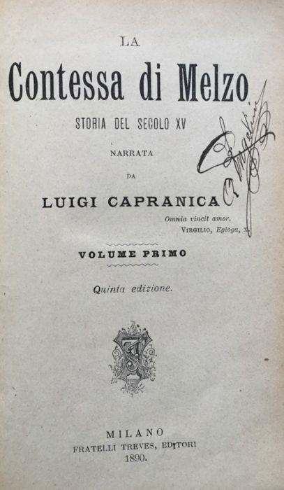 La Contessa di Melzo. Storia del secolo XV. Vol. Primo - Luigi Capranica - copertina