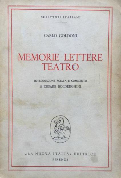 Memorie Lettere Teatro - Carlo Goldoni - copertina