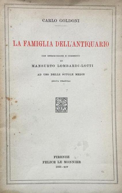 La famiglia dell'antiquario - Carlo Goldoni - copertina